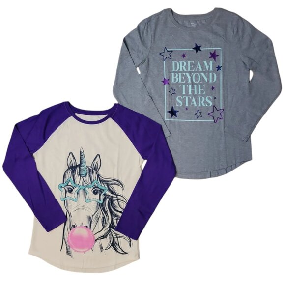 Member's Mark‎ Girls 2 Pack Long Sleeve Crewneck Loose Fit Graphic Tee - Picture 1 of 4